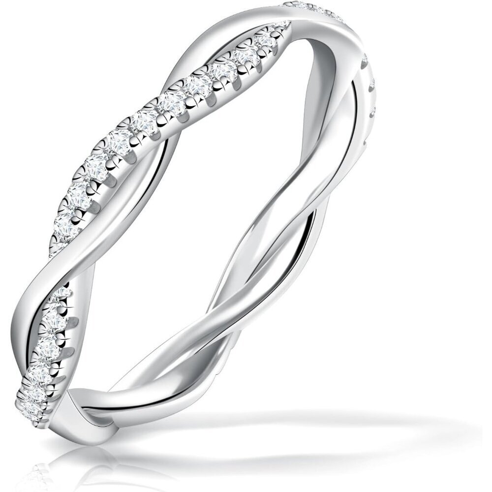 🆕 Women Silver Moissanite Eternity Ring Twisted Rope Wedding Band Sterling Gift
